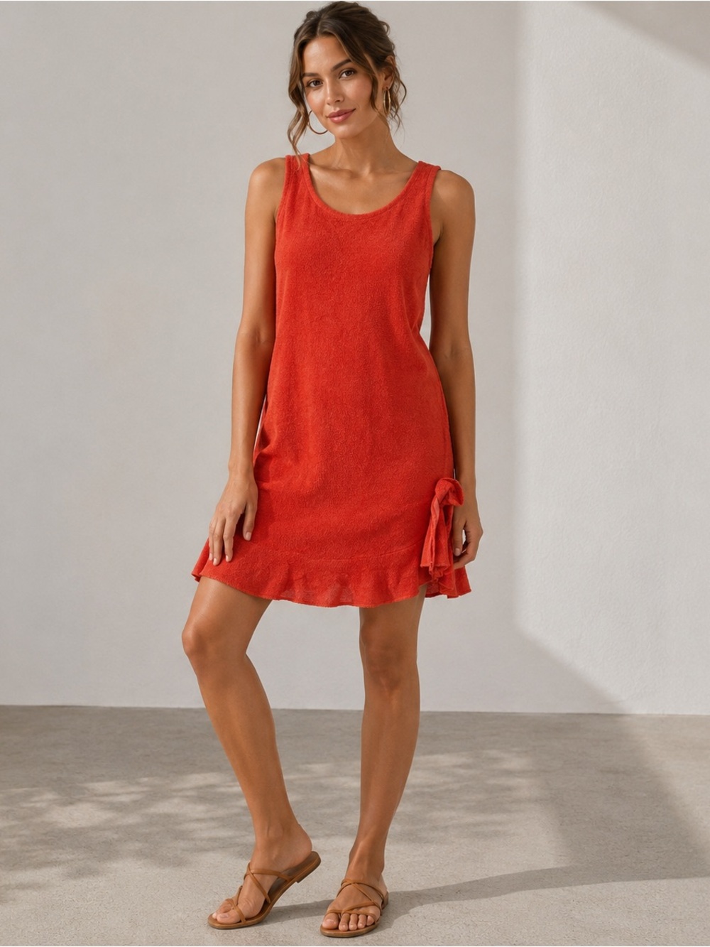 NEW Vintage Metropolitan Terry Cloth Beach Cover Up Dress Orange Sleeveless S